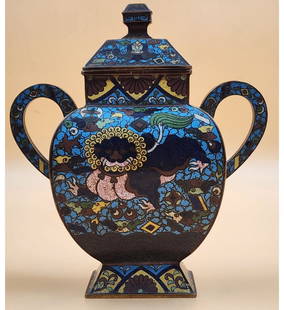 A Fine Japanese Lidded Vase 19th Century Meiji Period: A Fine Japanese Lidded Vase 19th Century Meiji Period. Measure 9" X 8" X 4". || Please carefully read our terms of sale, shipping information, and request any condition reports or photos prior to plac
