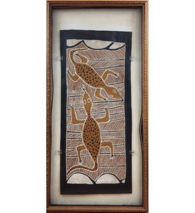 RARE Bark Painting, Groote Eylandt, North Coast Australia 1 Of 2: RARE Bark Painting, Groote Eylandt, North Coast Australia 1 Of 2. Shadowbox Frame Measure 31 1/2" X 15.5" X 2". This bark painting comes from one of the north-east coast barrier islands, Groote