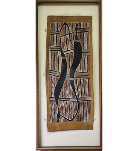 RARE Bark Painting, Groote Eylandt, North Coast Australia 2 Of 2: RARE Bark Painting, Groote Eylandt, North Coast Australia 2 Of 2. Shadowbox Frame Measure 47" X 20 3/4" X 2". This bark painting comes from one of the north-east coast barrier islands, Groote Eylandt.