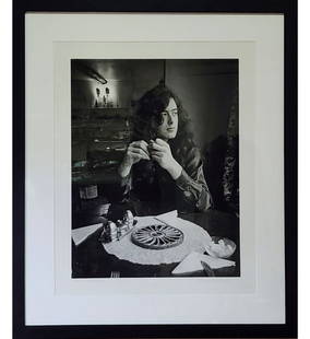 Original Gelatin Silver Jimmy Page 1970 1/50 RARE Signed Dated Barrie Wentzell W/ COA: Original Gelatin Silver Jimmy Page 1970 1/50 RARE Signed Dated Barrie Wentzell. Frame measures 30"x 25.5", sight 27.5" x 23".|| Please carefully read our terms of sale, shipping information, and reque