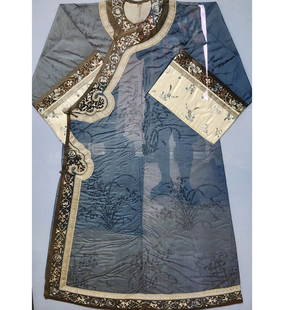 A Fine Chinese Silk Embroidered Robe Qing Dynasty: A Fine Chinese Silk Embroidered Robe Qing Dynasty. Frame Measure 58.5" X 42", Robe 51" Tall. || Please carefully read our terms of sale, shipping information, and request any condition reports or phot