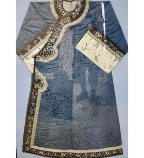 A Fine Chinese Silk Embroidered Robe Qing Dynasty: A Fine Chinese Silk Embroidered Robe Qing Dynasty. Frame Measure 58.5" X 42", Robe 51" Tall. || Please carefully read our terms of sale, shipping information, and request any condition reports or