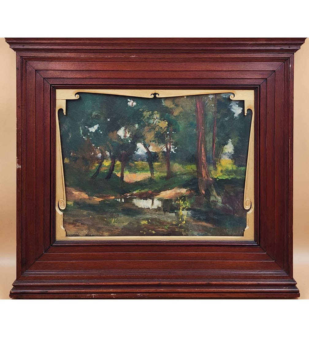 Antique Mystery Landscape Painting On Panel Signed T.P.B In A Beautiful Frame (1 of 11)