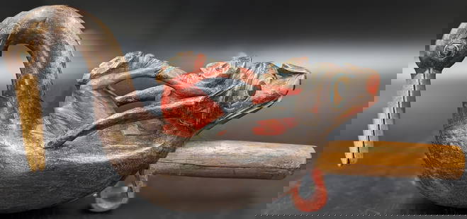 Old Tlingit Oyster Catcher Ritual Rattle: Handmade. Hand painted. Stylistically accurate. Found at the Peoria, Illinois home of a Tlingit descendant who claimed to have grown up with the piece. Authentic Northwest tribes cultural, and religio