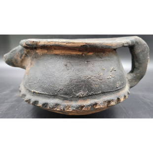 Mayan Clay Pottery Pitcher C1400: Mayan Clay Pottery Pitcher C1400. Vessel measures approx. 4.25" X 9"|| Please carefully read our terms of sale, shipping information, and request any condition reports or photos prior to placing a bid