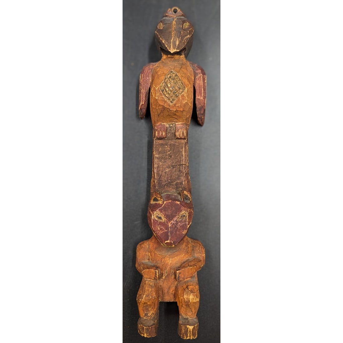 An Antique Hand Carved NW Cedar Animal Totem Model, Circa 1890-1910: An Antique Hand Carved NW Cedar Animal Totem Model, Circa 1890-1910. One of three totems offered in this sale, at least one of which was annotated reverse side by an anthropologist or collector. Measu