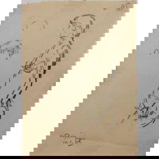 Indian Master Painter Adinath (1921-1959) Signed And Dated Pencil Sketch From His Sketch Book: Indian Master Painter Adinath (1921-1959) Signed And Dated Pencil Sketch From His Sketch Book. Measures approx. 8 3/4" X 6 1/2" || Please carefully read our terms of sale, shipping information, and re