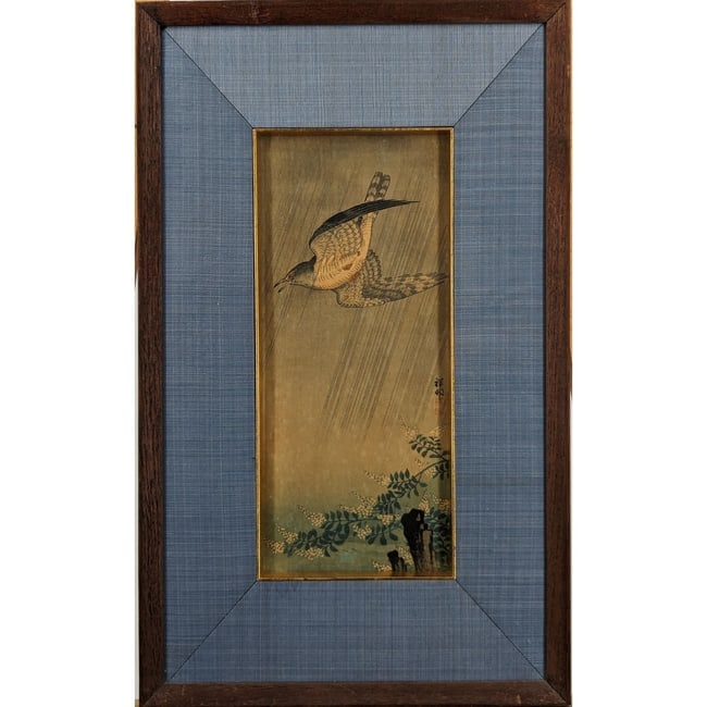 Ohara Shoson (Japanese, 1877-1945) Woodblock Print Of A Bird With Signature And Seal Mark, c1920: Ohara Shoson (Japanese, 1877-1945) Woodblock Print Of A Bird With Signature And Seal Mark, c1920. Ohara Shoson was famous for his Kacho-E or natural history impressions. Measures approx. 23" X 14", Si