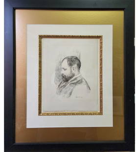 Pierre Auguste Renoir 1841-1919 Original Lithograph Signed 1904 On Japon Paper W/ COA: Original Pierre Auguste Renoir 1841-1919 Original Lithograph Signed 1904 On Japon Paper W/ COA. Frame Measure 27 1/4" X 24 1/4", Image 9.5" X 6 3/4", Sheet Size 13" X 10". || Provenance: PRIVATE Colle