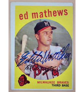 A Signed Vintage Ed Mathews #450 Baseball Card Ungraded But In Great To Excellent Condition: A Signed Ed Mathews #450 Baseball Card Ungraded But In Great To Excellent Condition.|| Provenance: PRIVATE COLLECTION CENTRAL FLORIDA. Please carefully read our terms of sale, shipping information,