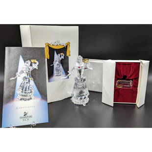 Swarovski SCS Masquerade Columbine Figure & Plaque With Original Case, Unopened Display Stand, COA: Swarovski SCS Masquerade Columbine Figure & Plaque With Original Case, Unopened Display Stand, and COA. Measures approx. 6 1/2" X 2 1/2". || Please carefully read our terms of sale, shipping