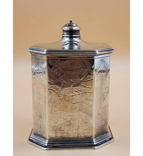 A Fine Gorham Sterling Silver Tea Caddy With Date That Says "LONDON 1687": *** DUE TO THIS LOT BEING SILVER IT MUST BE PAID VIA BANK WIRE TRANSFER OR CERTIFIED CHECK*** A Fine Gorham Sterling Silver Tea Caddy With Date That Says "LONDON 1687" And Monogram 1901-1926.