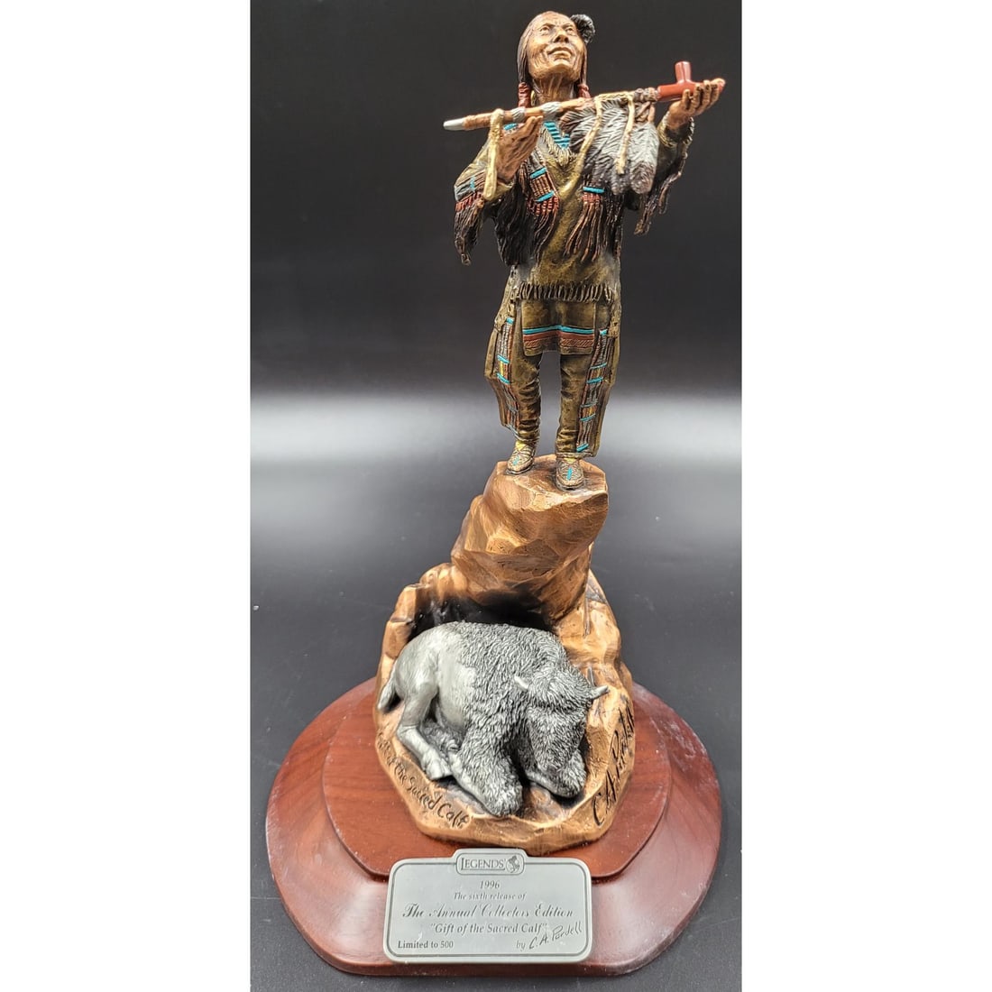 Legends: Limited Edition 377/500 Gift Of The Sacred Calf: Legends: Limited Edition 377/500 Gift Of The Sacred Calf. There is a small amount of oxidization obscuring the series number. Measures approx. 12" X 7" || Please carefully read our terms of sale, ship