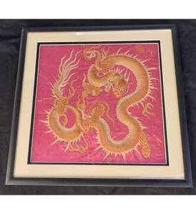 Qing Dynasty Chinese Embroidered Silk Panel With A Dragon Very Fine Piece: Qing Dynasty Chinese Embroidered Silk Panel With A Dragon Very Fine Piece. Measure 42Cm X 40.25Cm. // Provenance: PRIVATE ESATE CENTRAL FLORIDA. Please carefully read our terms of sale, shipping infor