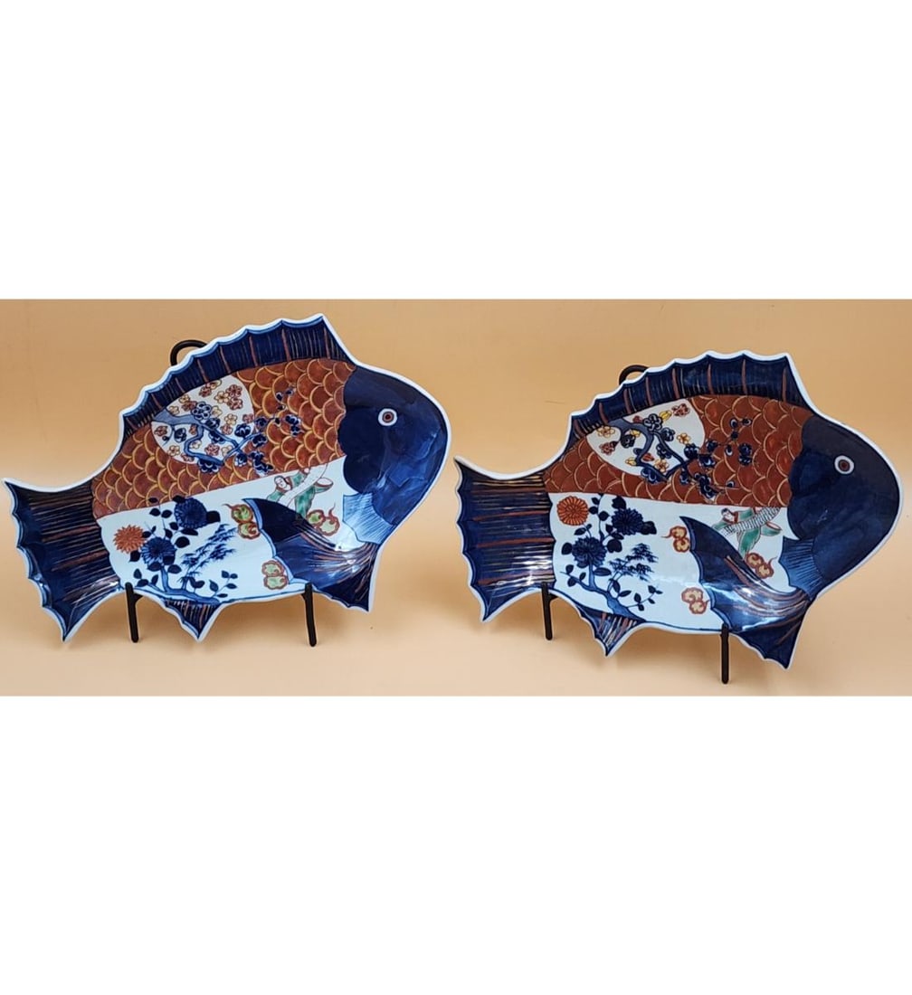 A Fine Pair Of 19th C Japanese Imari Fish Platter With Arita Kiln Mark (1 of 20)