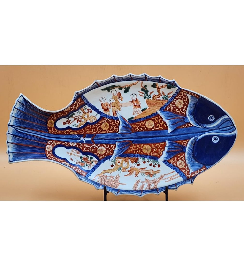 Rare 19th C Japanese Imari Double Fish Platter Arita Kiln (1 of 20)