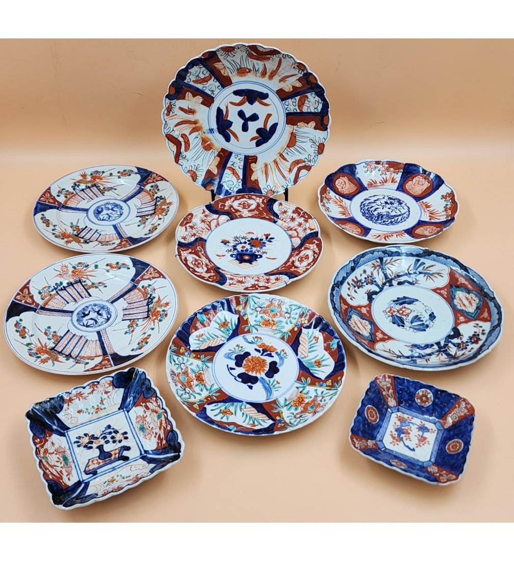Grouping Of 9 Antique Japanese Imari Plates And Bowls 19th Century (1 of 19)