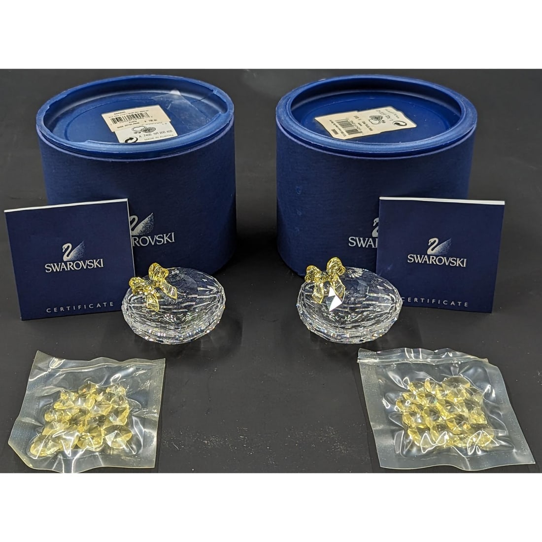 Pair Of Swarovski SCS Miniature Crystal Figurines, "Anna's Jewel Box" 2004 Member Piece: Pair Of Swarovski SCS Miniature Crystal Figurines, "Anna's Jewel Box" 2004 Member Piece In Original Boxes With COAs. || Please carefully read our terms of sale, shipping information, and request any c