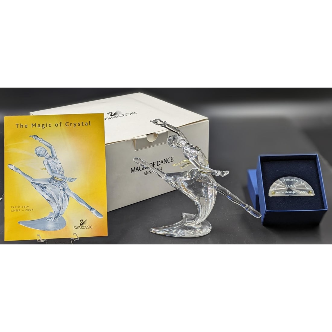 Swarovski SCS Crystal Figure Set, "Magic Of Dance Anna - 2004" With Original Box, Plaque, And Stand (1 of 13)