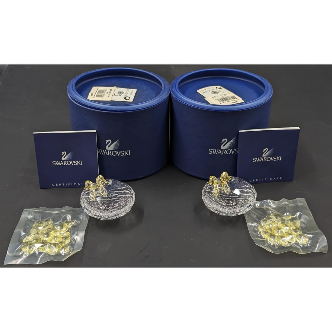 Pair Of Swarovski SCS Miniature Crystal Figurines, "Anna's Jewel Box" 2004 Member Piece: Pair Of Swarovski SCS Miniature Crystal Figurines, "Anna's Jewel Box" 2004 Member Piece In Original Boxes With COAs. || Please carefully read our terms of sale, shipping information, and request any c