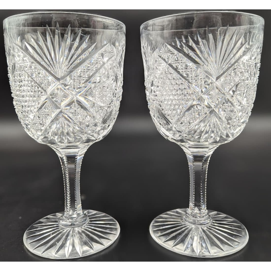 Pair Of ABP Cut Glass Water Goblets, Great Geometric Design (1 of 10)