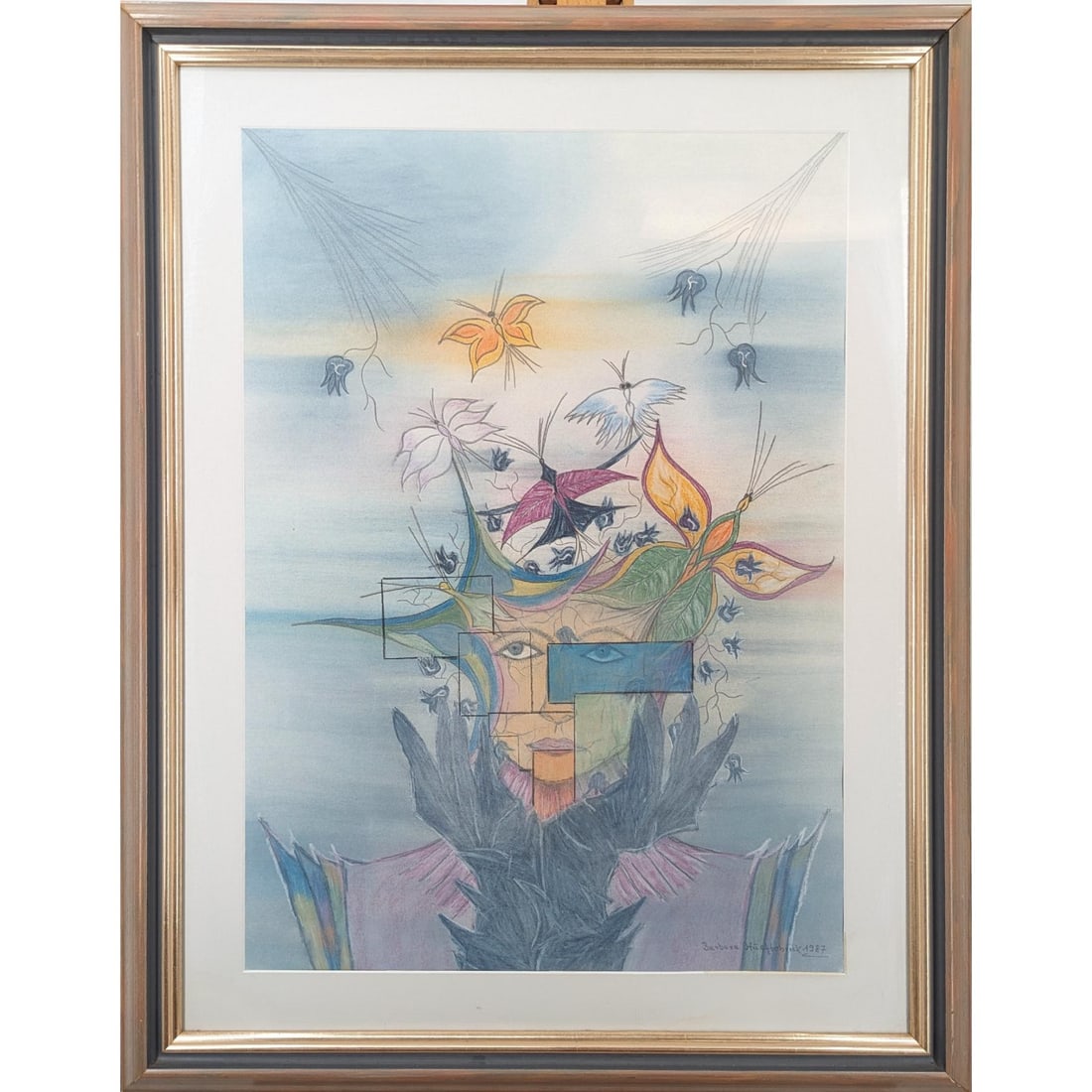 Signed And Dated German Barbara Huchtebrick Pastel On Paper "Sommergottin", 1987: Signed And Dated German Barbara Huchtebrick Pastel On Paper "Sommergottin", 1987. Measures approx. 37" X 29", Sight measures approx. 28" X 20 1/2". || Please carefully read our terms of sale, shipping
