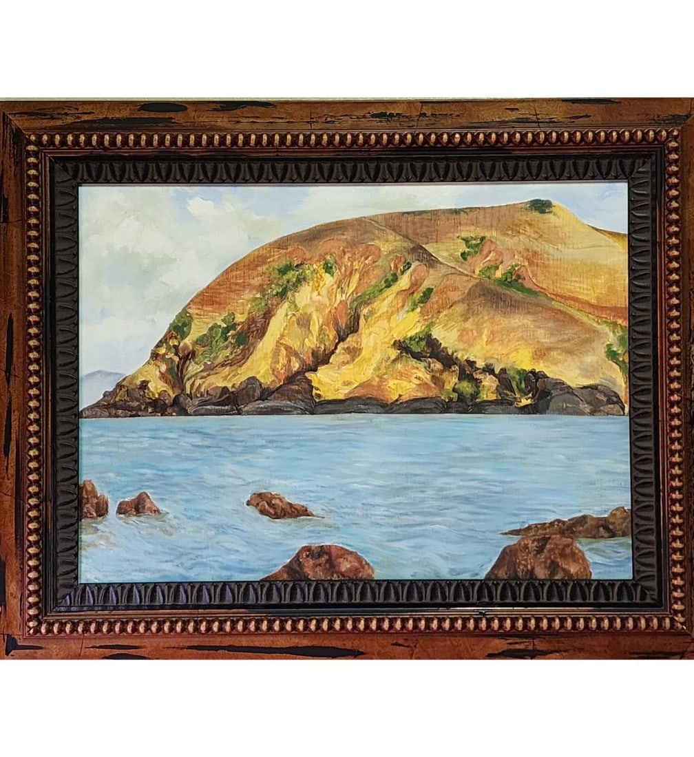 American Iowa Aaron Sinift B1966 Oil On Board "VIEW OF PARAVAT" Annotated verso (1 of 16)