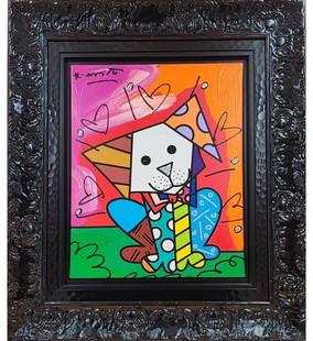 Romero Britto Andy Red & Orange X With COA Mix Media With acrylic Painting: Romero Britto Andy Red & Orange X With COA Mix Media With acrylic Painting . Frame Measure 31" X 27", Actual 20" X 16". || Please carefully read our terms of sale, shipping information, and request an
