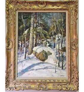 American New Jersey Wayne Morrell (1923-2013) Winter Landscape Signed Lower Right: Wayne Morrell (1923-2013) Winter Landscape Signed Lower Right. Frame Measure 31" X 25", Sight 23 1/4" X 17.5". || Please carefully read our terms of sale, shipping information, and request any conditi