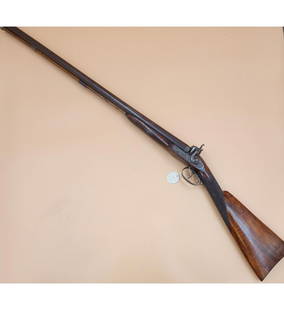 A Fine Antique 19th C Percussion Shotgun With Etched Hunting Scene Dogs And Ducks: A Fine Antique 19th C Percussion Shotgun With Etched Hunting Scene Dogs And Ducks. Measure 48" Overall. All firearms will be shipped from our local FFL dealer to the FFL dealer of your choice. || Prov