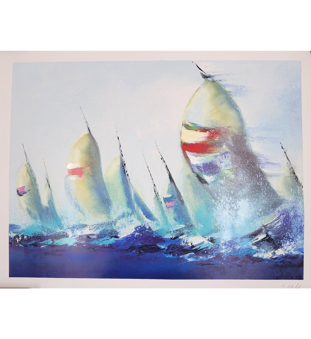Victor Spahn "JULY SAILS" Seriolithograph 19.5" X 25" Unframed Signed In Plate With COA: Victor Spahn Seriolithograph 19.5" X 25" Unframed Signed In Plate With COA. || Provenance: PRIVATE ESATE CENTRAL FLORIDA. Please carefully read our terms of sale, shipping information, and request any