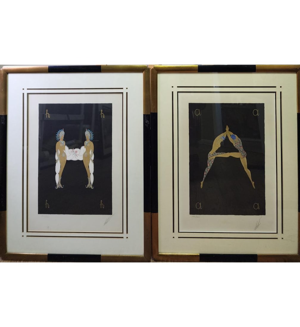 A Pair Of Signed And Numbered Erte Serigraph "A" & "H"  Alphabet Suite (1 of 10)