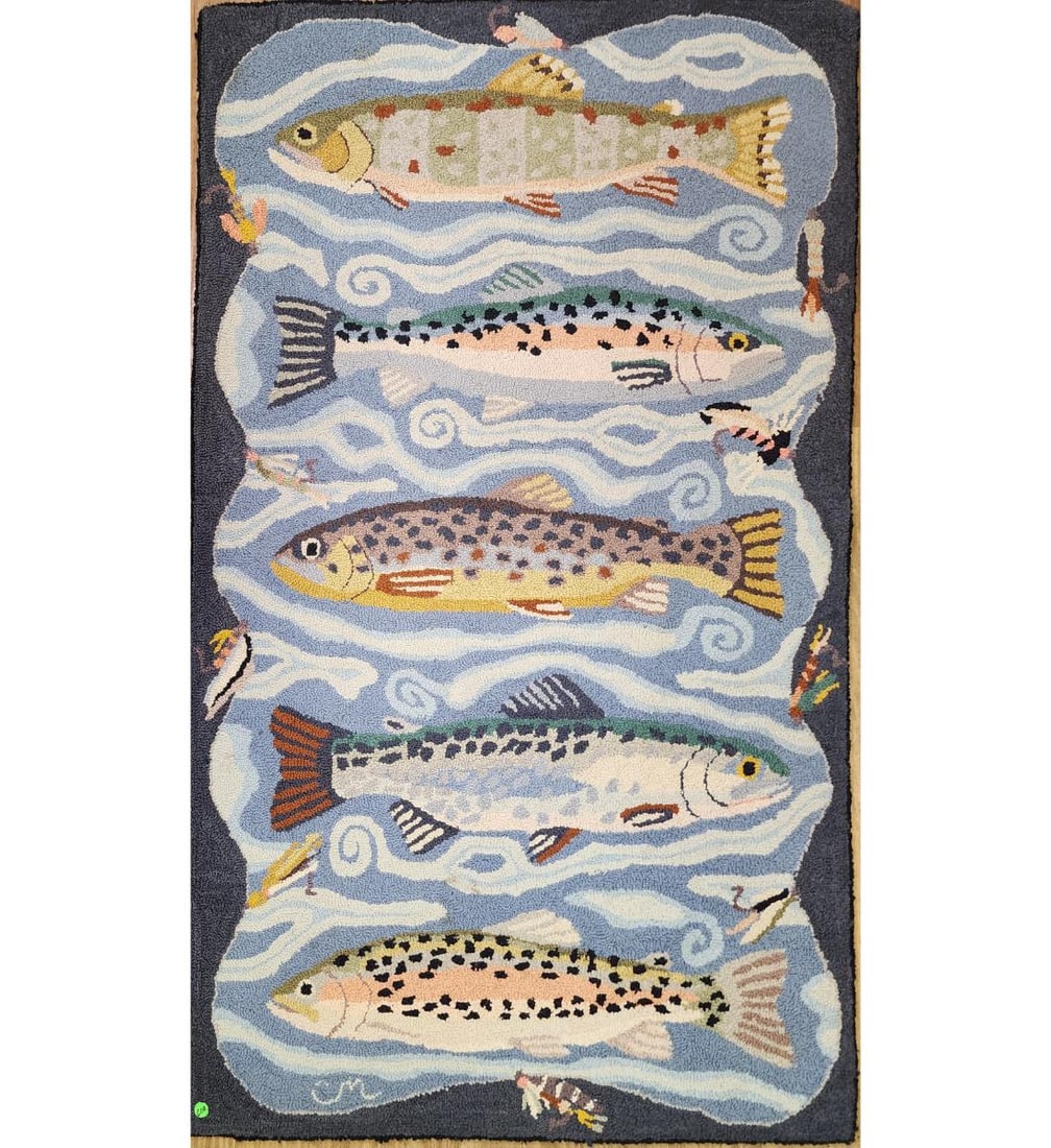 A Fine Antique Hook Rug Decorated With Fishes (1 of 7)
