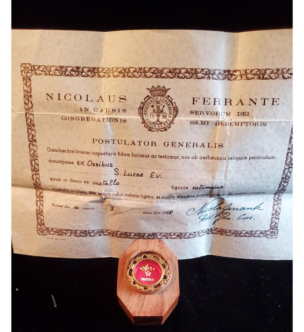 1st Class Relic Of Saint Luke The Evangelist With Authentication Document Dated 1968 (1 of 7)
