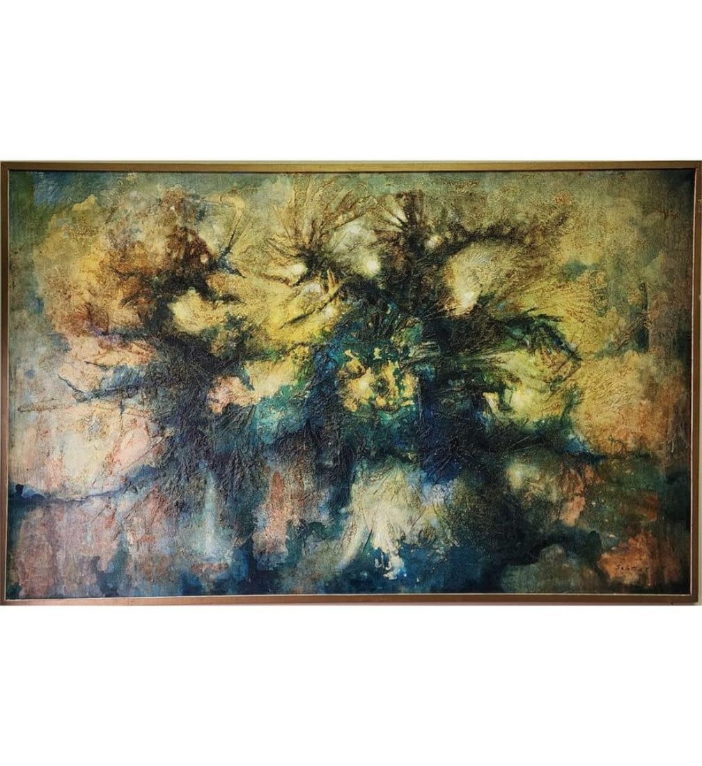 1967 Louis Salette B1932 Mid Century Modern Abstract Oil On Canvas Signed Lower Right: 1967 Louis Salette B1932 Mid Century Modern Abstract Oil On Canvas Signed Lower Right. Frame Measure 30 3/4" X 48.5", Sight 29 3/4" X 47.5"|| Please carefully read our terms of sale, shipping informat