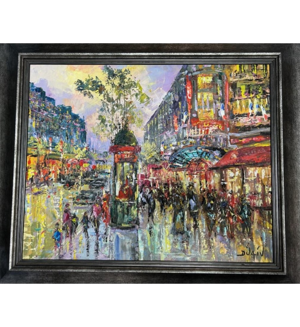 Original Duaiv Oil On Canvas Street With Book 40 Years Of Painting "PARIS AU THEATRE" W/ COA (1 of 19)