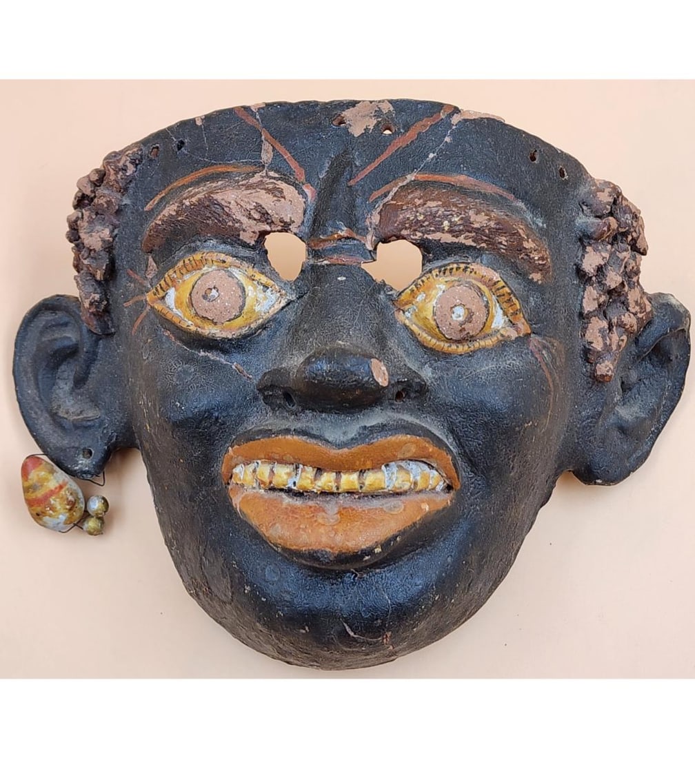 A Very Old Antique Terra Cotta Mask Unknown Culture And Age (OLD REPAIRS): A Very Old Antique Terra Cotta Mask Unknown Culture And Age. Measure 7 3/4" X 9 3/4" X 5". // Provenance: PRIVATE ESATE CENTRAL FLORIDA. Please carefully read our terms of sale, shipping information, 