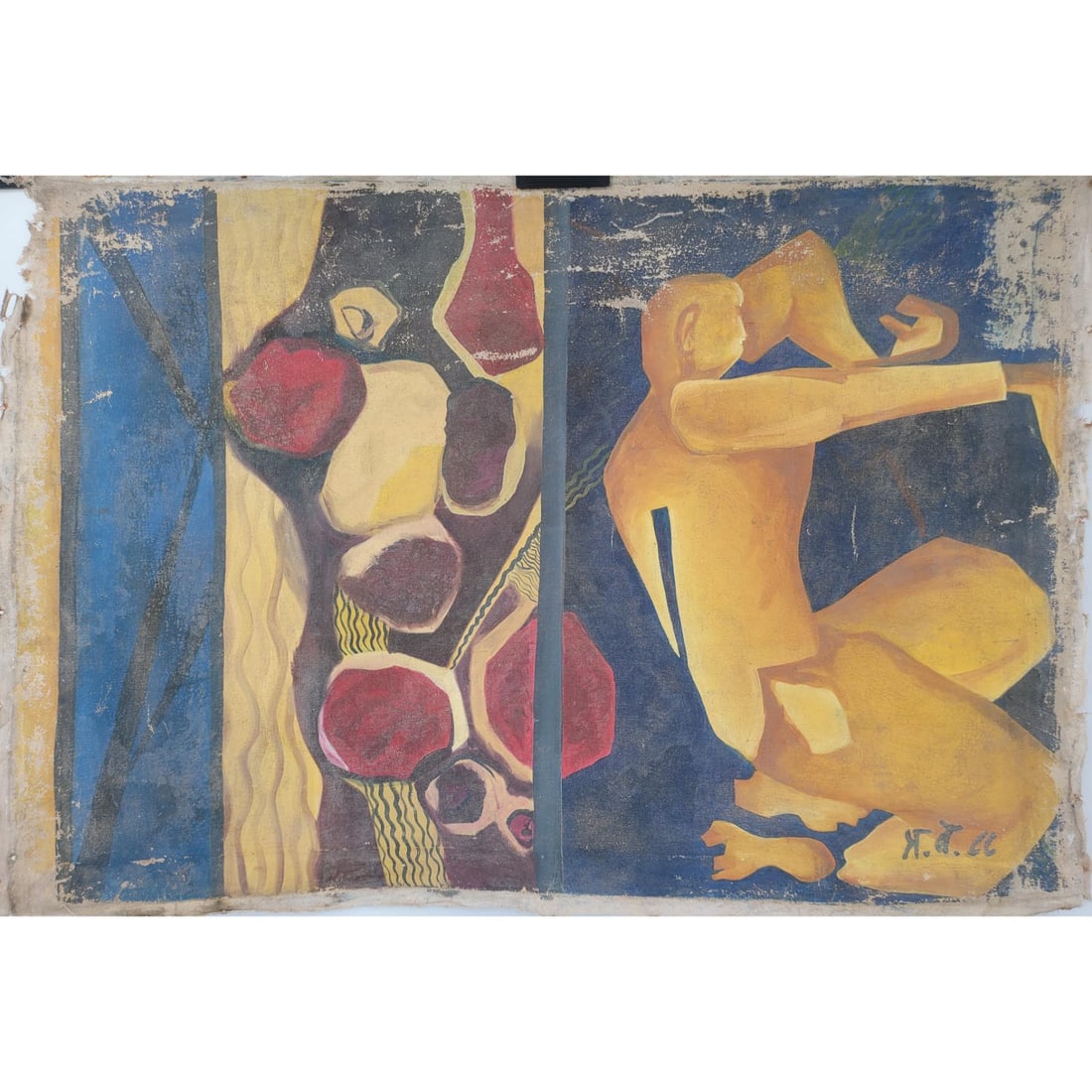 Prabhakar Barwe Signed Indian Acrylic On Canvas Abstract Painting (1 of 8)