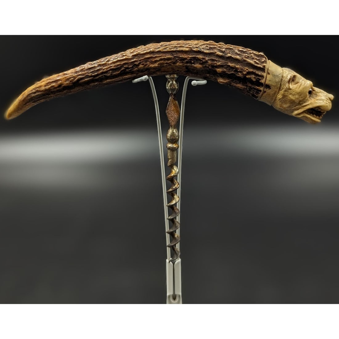 Vintage Corkscrew Bottle Opener With Hand Carved Horn Handle (1 of 9)