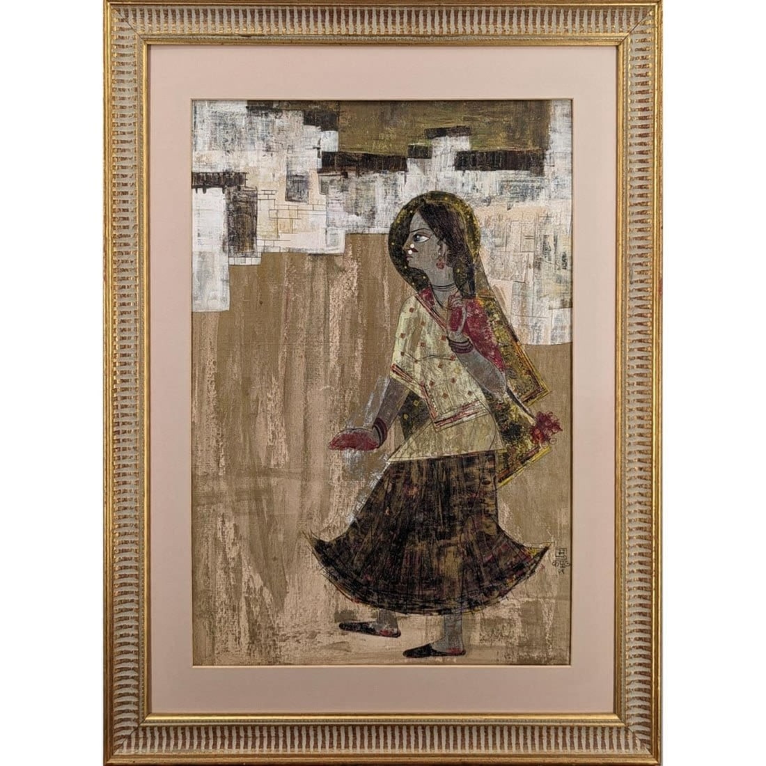 Signed Indian Oil On Board Figural Painting (1 of 6)