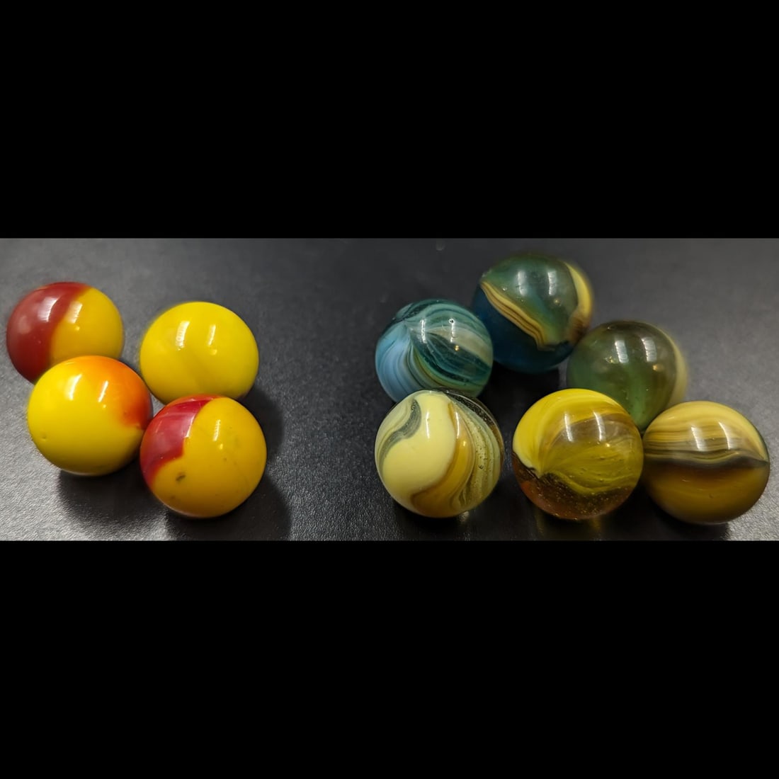 Marbles: Lot Of 2 Separate Groups, 4 Peltier Peerless Patches And Of 6 Distinctive Marbles (1 of 7)