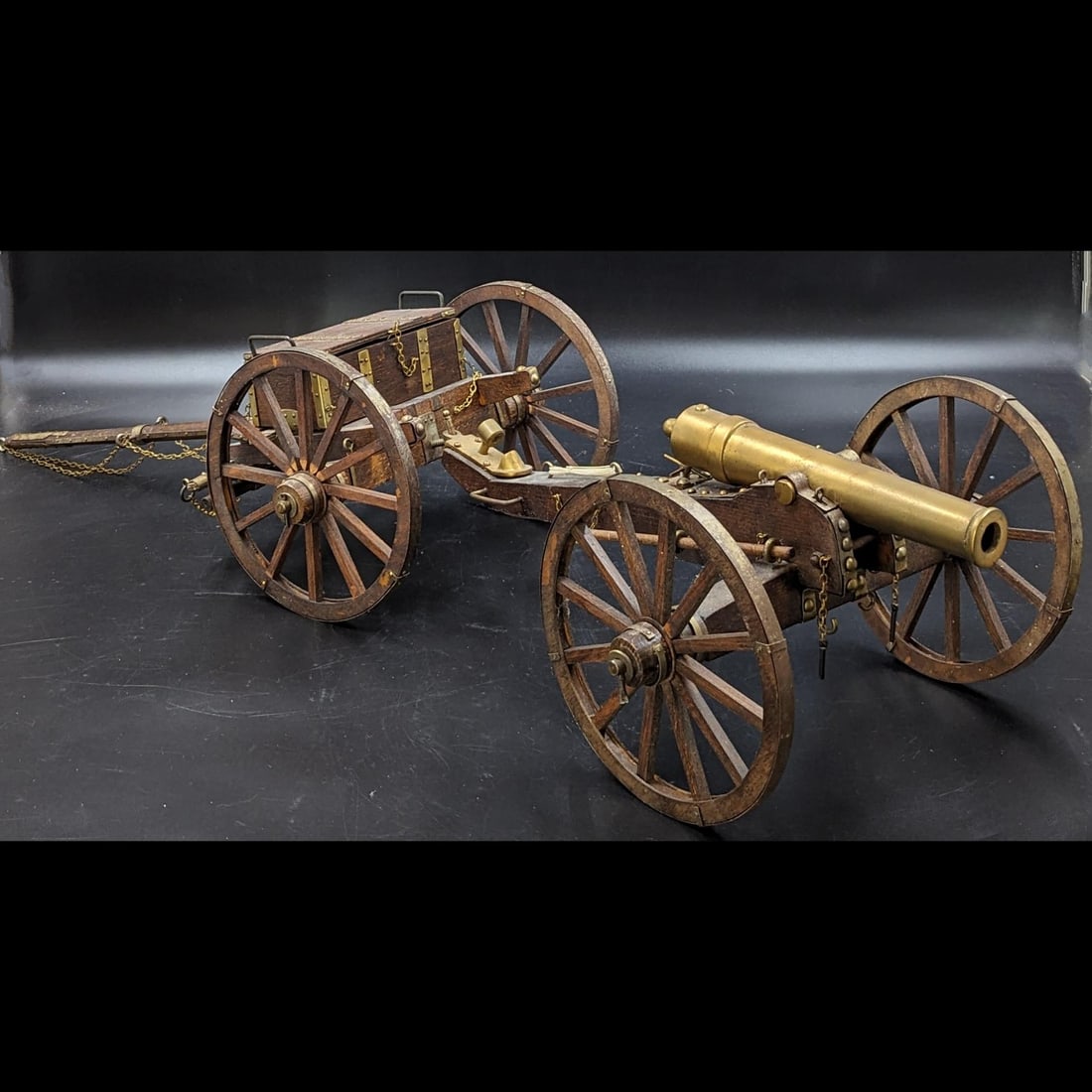 An Antique Two-Piece Wooden And Brass Civil War Cannon With Transport Model (1 of 14)