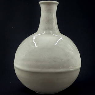 A Fine Chinese White Glazed Porcelain Vase With Interesting Design: A Fine Chinese White Glazed Porcelain Vase With Interesting Design. Measures approx. 13" X 8 1/2". || Please carefully read our terms of sale, shipping information, and request any condition reports