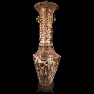 Monumental Japanese Palace Vase From Meiji Period: Monumental Japanese Palace Vase From Meiji Period. Was once an oil lamp Vase measures approx. 52" X 19". || Please carefully read our terms of sale, shipping information, and request any condition