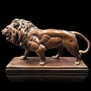 Antoine Louis Barye Attacking Lion Replica: Antoine Louis Barye Attacking Lion Replica. Statue 9.5" X 15" X 4" || Please carefully read our terms of sale, shipping information, and request any condition reports or photos prior to placing a bid.