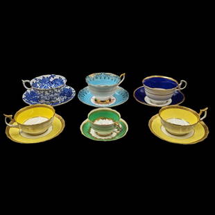 Lot Of 6 Various English Porcelain Tea Cups And Saucers, 12 Pieces Total: Lot Of 6 Various English Porcelain Tea Cups And Saucers, 12 Pieces Total. Includes brands such as Brigdwood, Coalport, Parago, Royal Albert, and Cauldon. || Please carefully read our terms of sale, sh