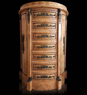 A Fine BIEDERMEIER Burled Wood Ladies Semainier Lingerie Chest: A Fine BIEDERMEIER Burl Wood Ladies Semainier Lingerie Chest. Measure 48" X 33" X 17". Provenance: Estate Of Mary Dafoe Gowenlock & Thomas Russel Gowenlock III. Please carefully read our terms of