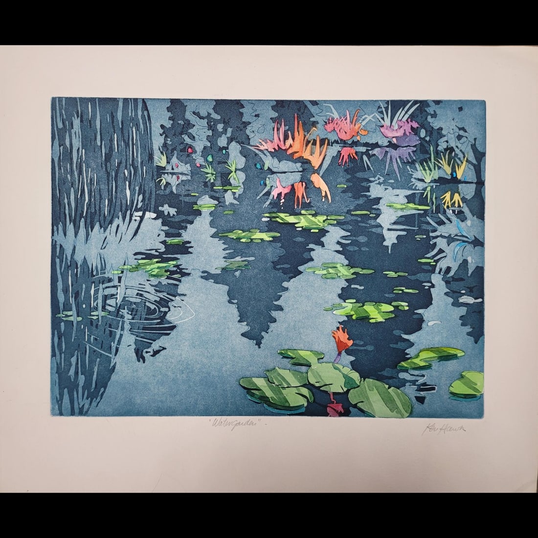 Ken Hawk Signed Watercolor Painting "Water Garden" (1 of 10)