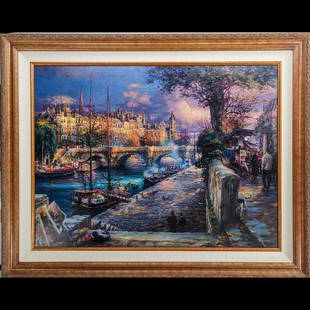 Large Limited Ed. 117/750 Signed Cao Yong (1962-2023) Giclee "Banks Of La Seine" With COA: Large Limited Ed. 117/750 Signed Cao Yong (1962-2023) Giclee "Banks Of La Seine" With COA. Measures approx. 38 1/2" X 48 1/2" , Sight measures approx. 30" X 40". || Please carefully read our terms