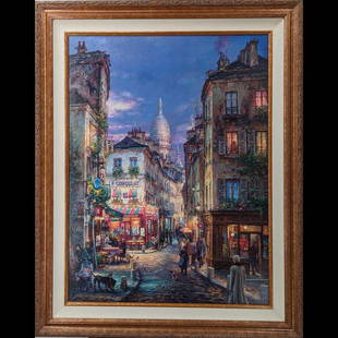 Large Limited Ed. 174/425 Signed Cao Yong (1962-2023) Giclee "A Stroll In Montmartre" With COA: Large Limited Ed. 174/425 Signed Cao Yong (1962-2023) Giclee "A Stroll In Montmartre" With COA. Measures approx. 49" X 39", Sight measures approx. 40" X 30" || Please carefully read our terms of